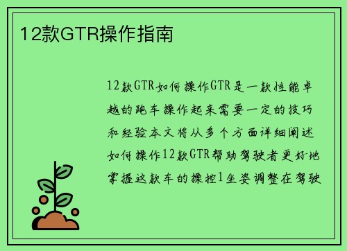 12款GTR操作指南